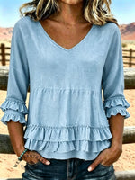 Women's Vintage Ruffle Patchwork Casual Shirt