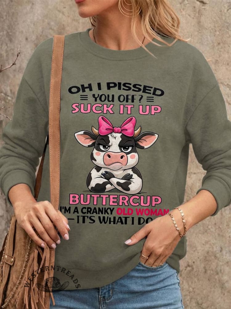 Highland Cattle Print Casual Cotton Sweatshirt