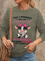 Highland Cattle Print Casual Cotton Sweatshirt