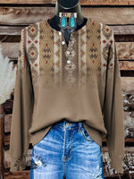 Aztec Art Print Buttoned Cardigan Sweater