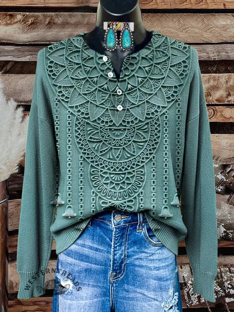 Retro Floral Print Buttoned Cardigan Sweater