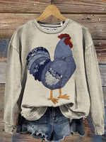 Vintage Chicken Art Print Casual Sweatshirt