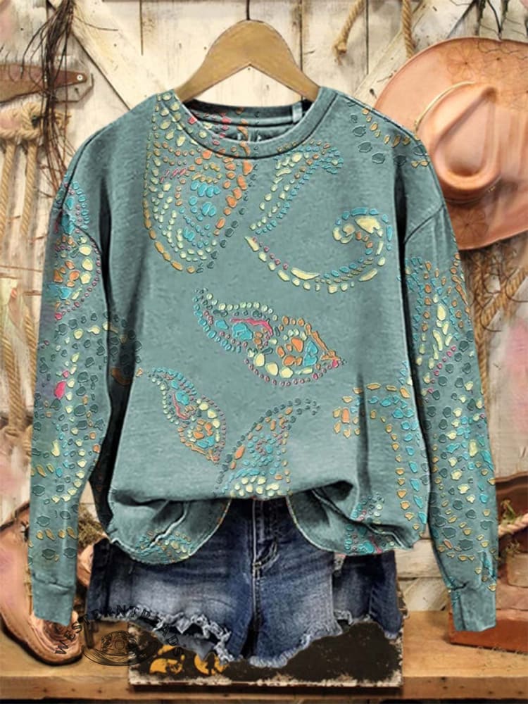 Vintage Paisley Art Print Casual Cotton Sweatshirt