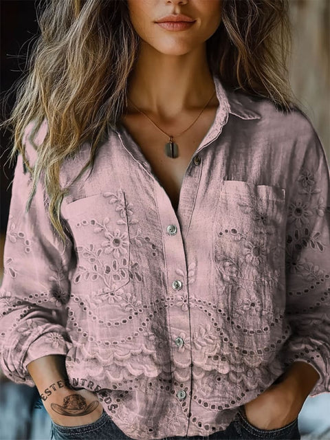 Women's Floral Print Casual Long Sleeve Comfortable Cotton Shirt