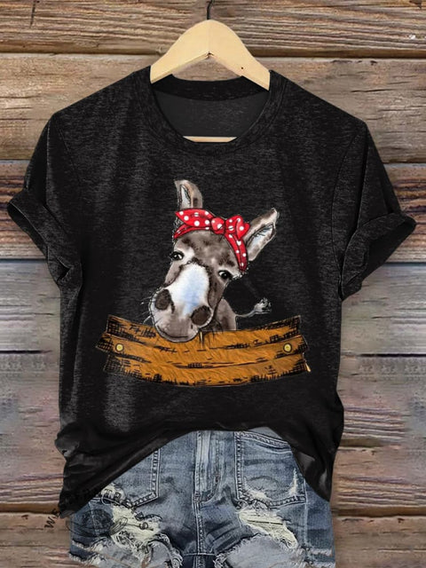Retro Farm Animals Art Print Casual T-shirt