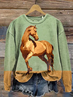 Retro Horse Pattern Art Print Casual Sweatshirt