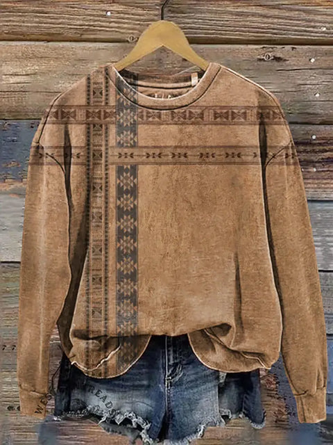 Retro Aztec Stripes Casual Cotton Sweatshirt