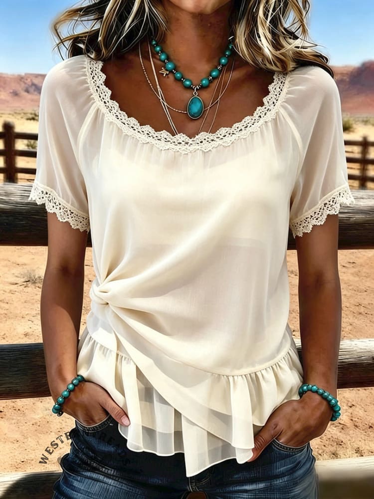 Women's Vintage Patchwork Chiffon Tank Top Two-piece Set Casual Shirt