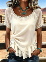 Women's Vintage Patchwork Chiffon Tank Top Two-piece Set Casual Shirt