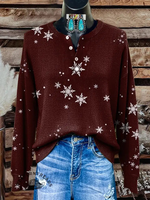 Retro Art Print Casual Cotton Christmas Sweatshirt