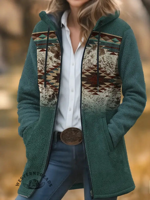 Aztec Unisex Plush Thick Long-Sleeved Cardigan Coat