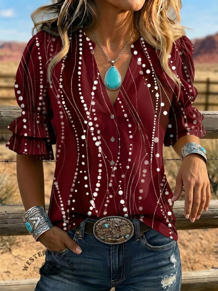 Women's Retro Art Puff Sleeve Casual Shirt