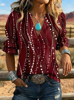 Women's Retro Art Puff Sleeve Casual Shirt