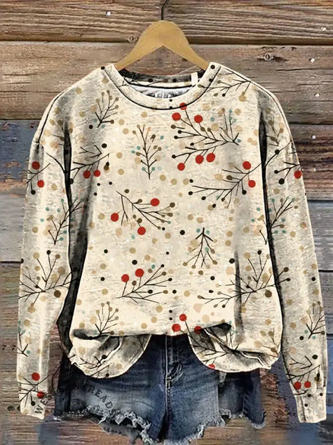 Retro Christmas Floral Art Print Casual Cotton Sweatshirt