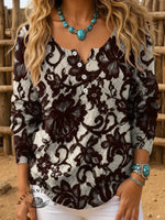 Retro Faux Lace Visual Print Buttoned Cardigan Sweater