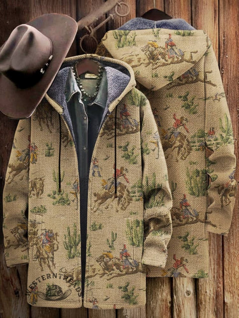 West Print Unisex Plush Thick Long-sleeved Cardigan Coat