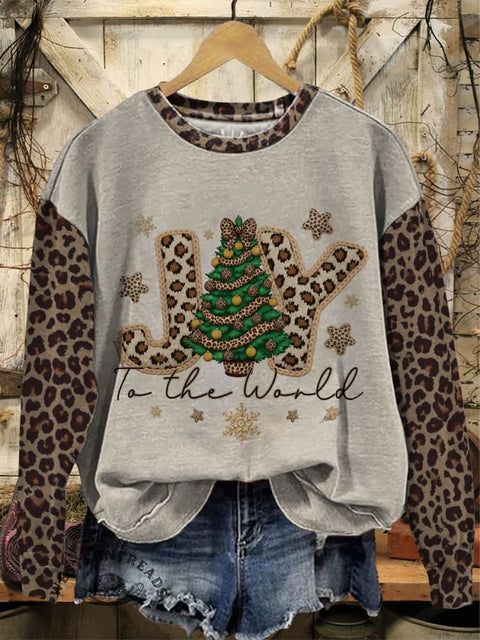 Christmas Art Print Casual Cotton Sweatshirt