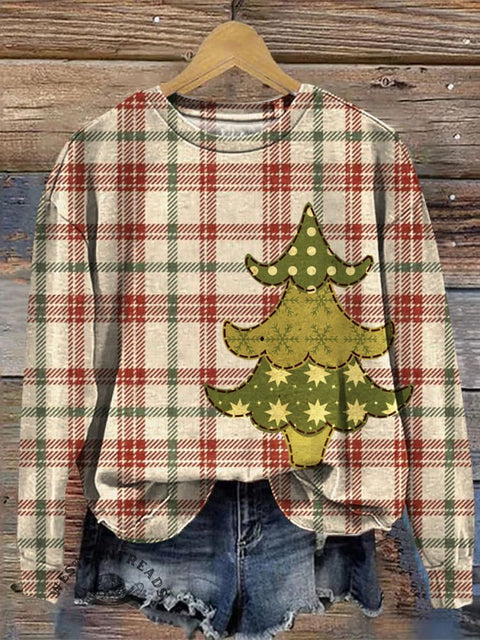 Retro Christmas Tree Casual Cotton Sweatshirt