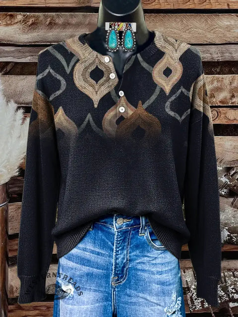 Retro Print Buttoned Cardigan Sweater