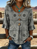 Women's Vintage Floral Print Ruffles Casual Shirt