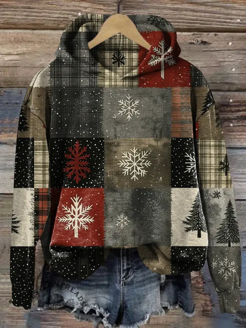 Christmas Tree Art Patterns Prints Casual Pocket Hooded Sweatshirt