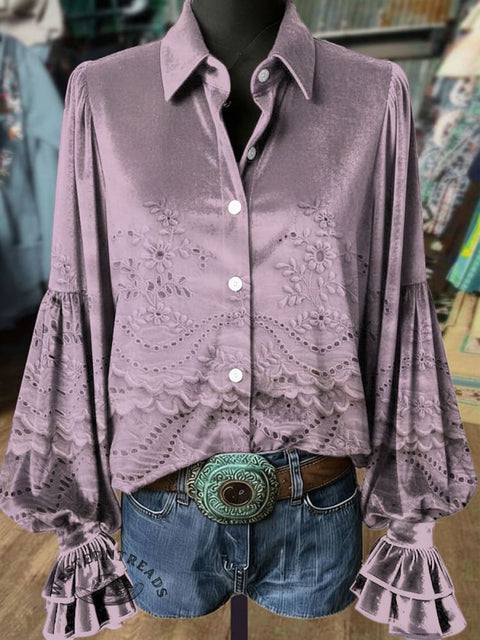 Women's Retro Floral Print Casual Cotton Shirt