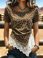 Women's Vintage Asymmetrical Hem Patchwork Lace Casual Shirt