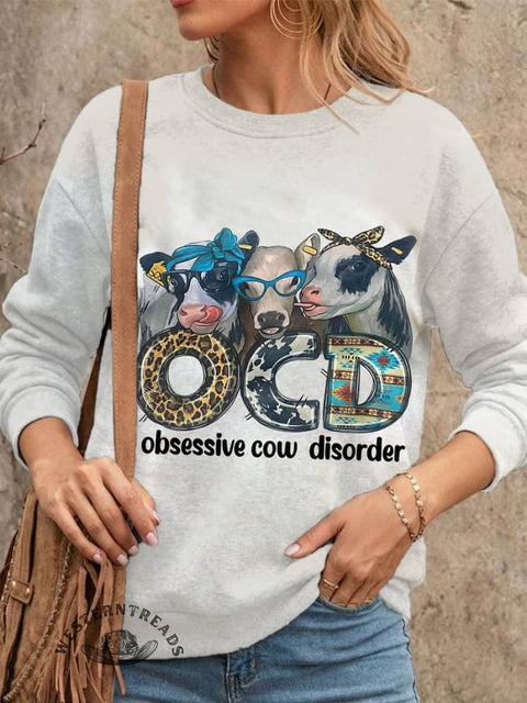 Obsessive Cow Disorder Print Casual Cotton Sweatshirt