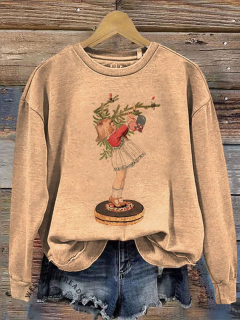 Retro Christmas Tree Casual Cotton Sweatshirt