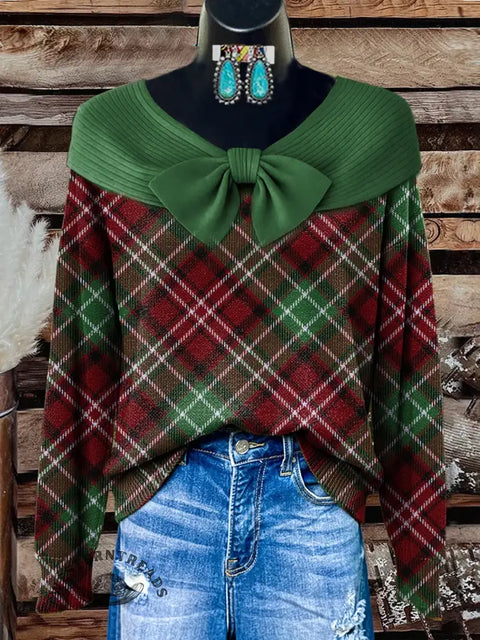 Women's Christmas plaid Print Casual Sweater