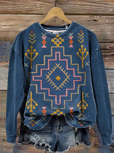 Retro Aztec Art Casual Cotton Sweatshirt