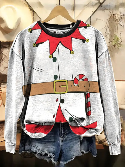 Funny Christmas Elf Print Casual Cotton Sweatshirt