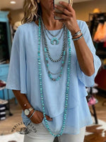 Retro Art Design Chiffon Layered Ruffle Shirt
