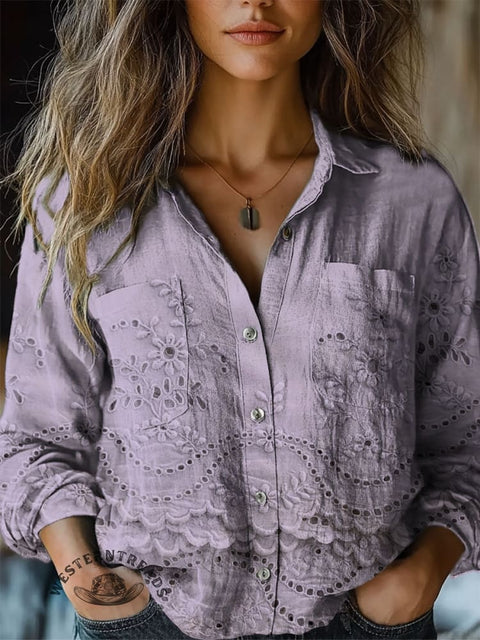 Women's Floral Print Casual Long Sleeve Comfortable Cotton Shirt