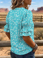 Vintage Art Print Comfortable Summer Fabrics Puff Sleeve Casual Shirt