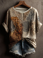 Leopard Art Print Casual Short Sleeve T-shirt