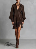 Womens Faux Suede Western Vintage Mini Dress