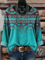 Vintage Aztec Casual Denim Top