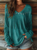 100% Cotton🍃Women's Classic West Print Casual V-neck Long Sleeve T-shirt