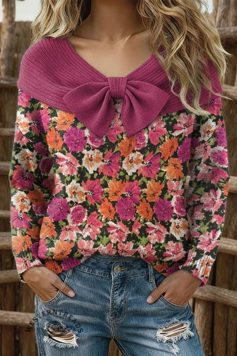 Women's Floral Print Casual Cotton Sweater