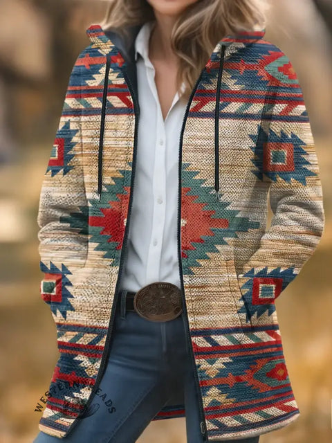 Aztec Unisex Plush Thick Long-Sleeved Cardigan Coat