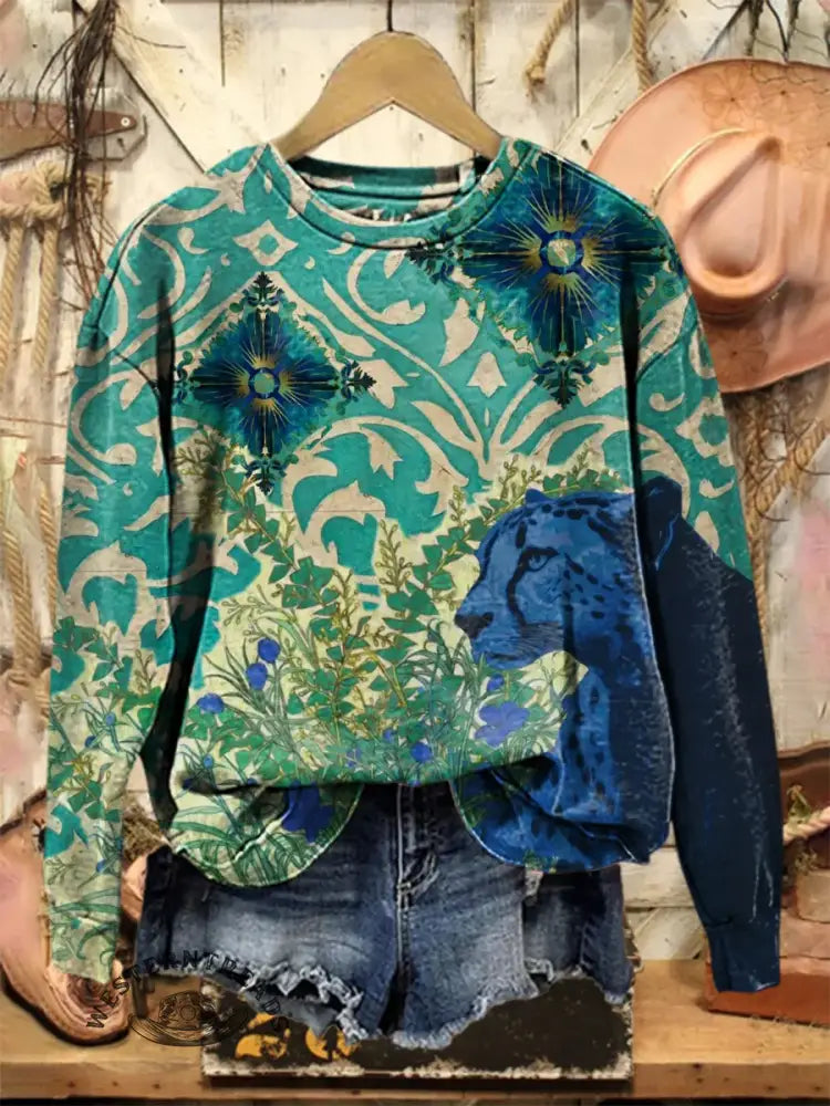 Vintage Leopard Art Print Sweatshirt