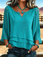 Women's Vintage Multi-layer Patchwork Chiffon Casual Shirt