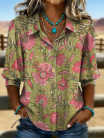Vintage Western Print Casual Cotton Shirt