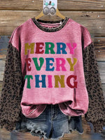 Vintage Contrast Print Leopard Print Christmas Sweatshirt
