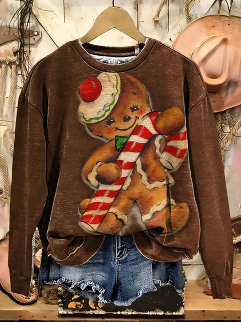 Gingerbread Man Art Casual Cotton Sweatshirt