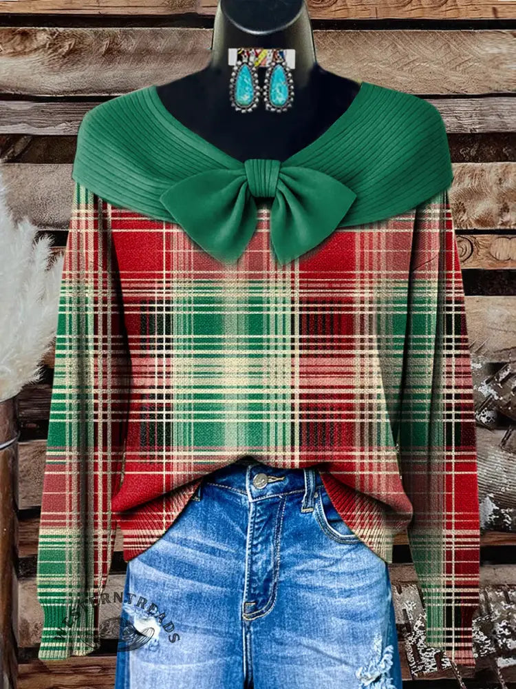 Red and Green Checkered Print Buttoned Cardigan Sweater
