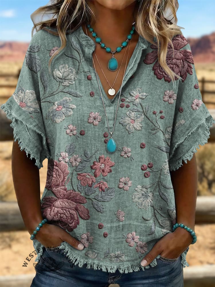 Vintage ArtPatchwork Cotton And Linen Shirt