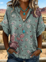 Vintage ArtPatchwork Cotton And Linen Shirt