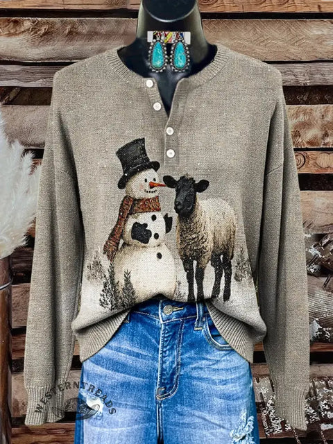 Retro Art Print Casual Cotton Christmas Sweatshirt